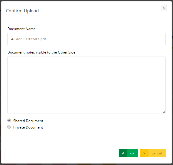 Second step on uploading document to Documents widget